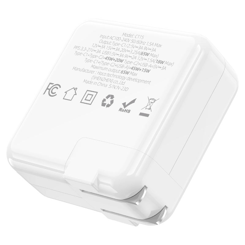 Hoco C115 65W Fast Charger β 2x USB-C + USB-A | Super Fast Charge | Ships from Canada