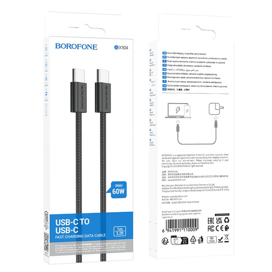 Borofone BX104 Primo 60W USB-C to USB-C Fast Charging Cable – 1m Black